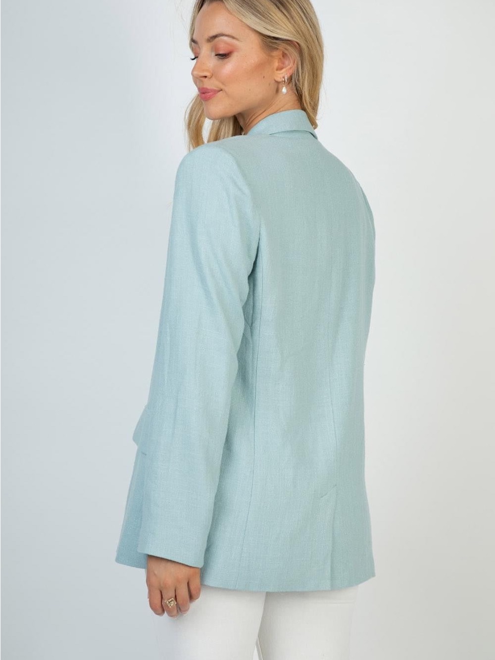 S M XL Light Blue Women's Linen-Blend Blazer - Picture 3 of 6